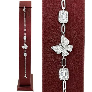 Şık Kelebek Tasarımlı Baget Taşlı 925 Ayar Gümüş Bileklik