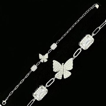 Şık Kelebek Tasarımlı Baget Taşlı 925 Ayar Gümüş Bileklik