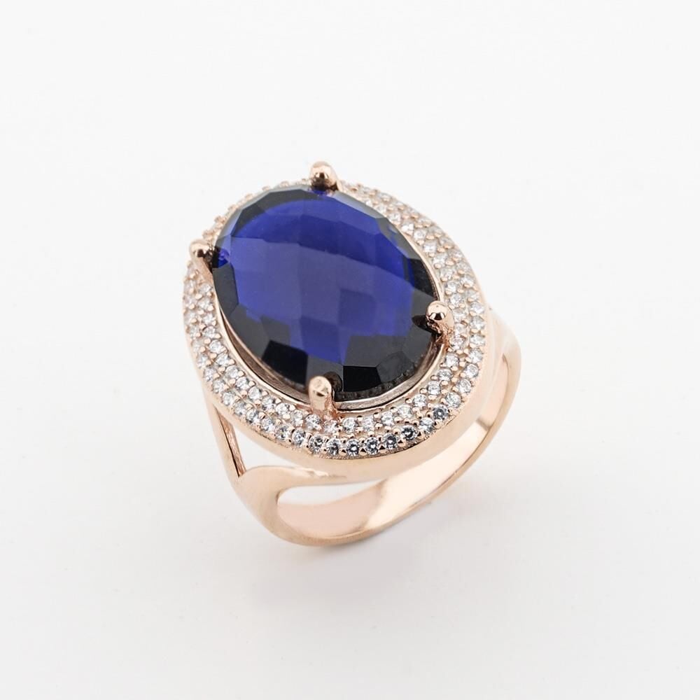 925 Ayar Gümüş Mavi Zirkon Taşlı Bayan Gümüş Yüzük