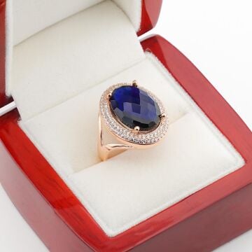 925 Ayar Gümüş Mavi Zirkon Taşlı Bayan Gümüş Yüzük