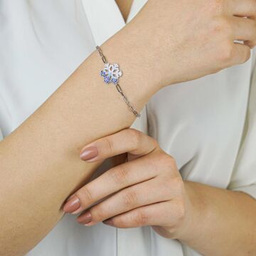 Renk Geçişli Kar Tanesi Tasarımlı 925 Ayar Gümüş Bileklik