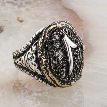 925 Ayar Gümüş Elif Simgeli Erkek Gümüş Yüzük