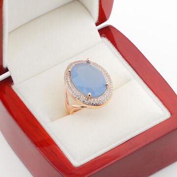 925 Ayar Gümüş Su Yeşili Taşlı Bayan Gümüş Yüzük