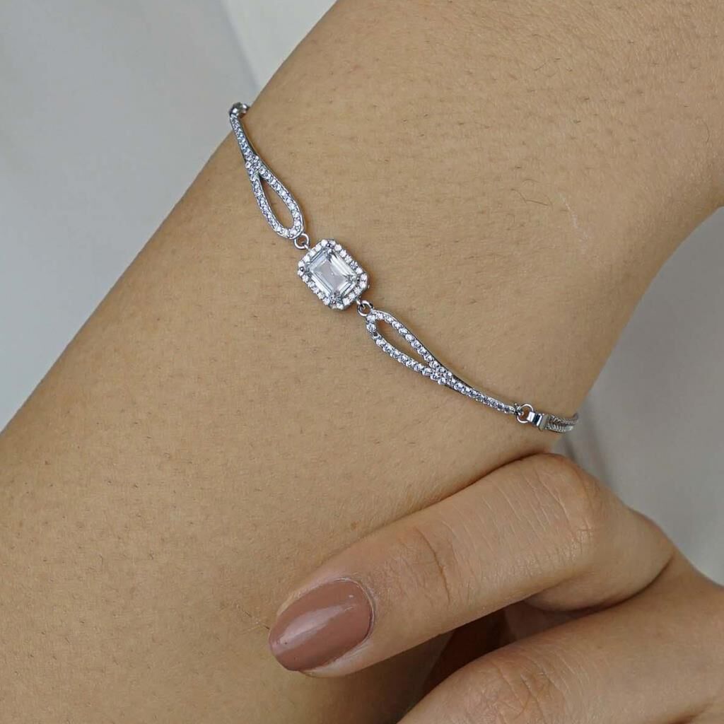 Özel Pırlanta Tasarımlı Baget Taşlı Gümüş Bileklik