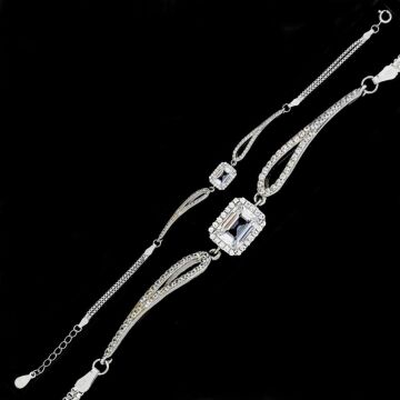 Özel Pırlanta Tasarımlı Baget Taşlı Gümüş Bileklik