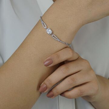 Özel Pırlanta Tasarımlı Baget Taşlı Gümüş Bileklik