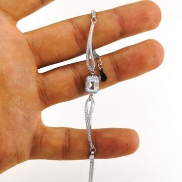 Özel Pırlanta Tasarımlı Baget Taşlı Gümüş Bileklik