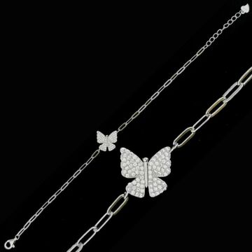 Özel Kelebek Tasarımlı Kalın Zincirli 925 Ayar Gümüş Bileklik