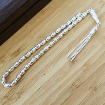 925 Ayar Gümüş Arpa Kesim Nokta İşlemeli Tesbih