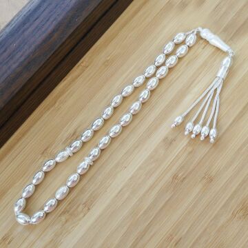 925 Ayar Gümüş Arpa Kesim Nokta İşlemeli Tesbih Model 3