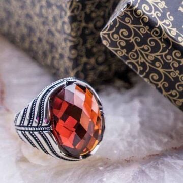 925 Ayar gümüş Kırmızı Zirkon Taşlı Dalga Desenli Yüzük