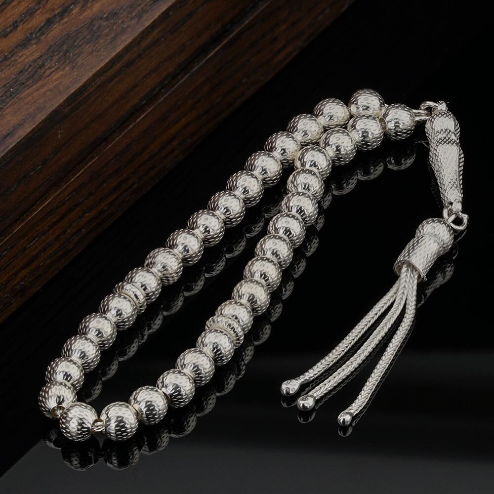 925 Ayar Gümüş Küre Kesim Nokta İşlemeli Tesbih