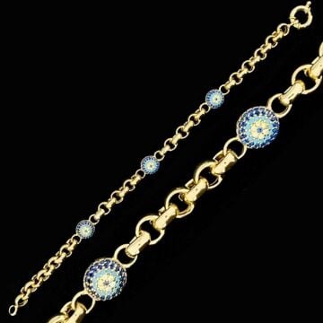 Şık Tasarımlı Altın Kaplama 3 Nazarlı 925 Ayar Gümüş Bileklik