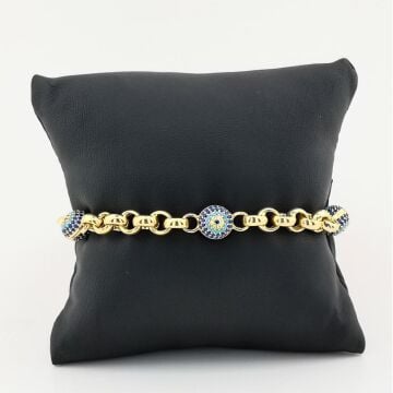 Şık Tasarımlı Altın Kaplama 3 Nazarlı 925 Ayar Gümüş Bileklik