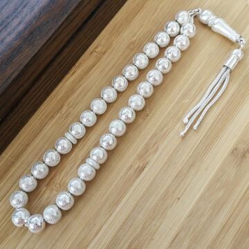 925 Ayar Gümüş Küre Kesim Nokta İşlemeli Tesbih