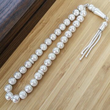 925 Ayar Gümüş Küre Kesim Nokta İşlemeli Tesbih