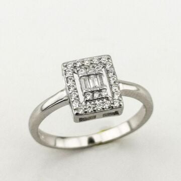 Özel Pırlanta Tasarımlı 925 Ayar Gümüş Baget Set Kolye Küpe Yüzük