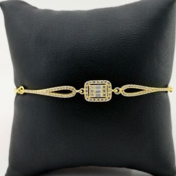 Pırlanta Tasarımlı Altın Kaplama Baget Taşlı 925 Ayar Gümüş Bileklik