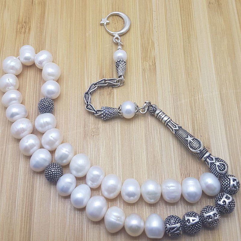 925 Ayar Gümüş Püsküllü Kişiye Özel İsim Yazılı İnci Tesbih