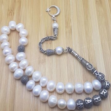 925 Ayar Gümüş Püsküllü Kişiye Özel İsim Yazılı İnci Tesbih