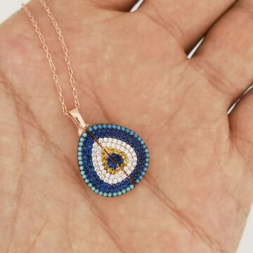 İsim Yazılabilen Kişiye Özel Nazar Tasarımlı 925 Ayar Gümüş Kolye