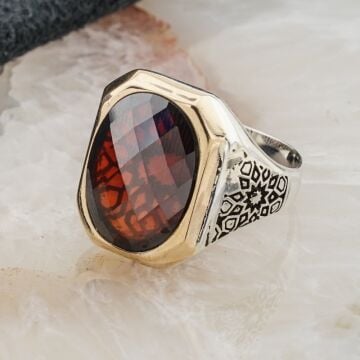 925 Ayar Gümüş Kırmızı Zirkon Taşlı Erkek Yüzük