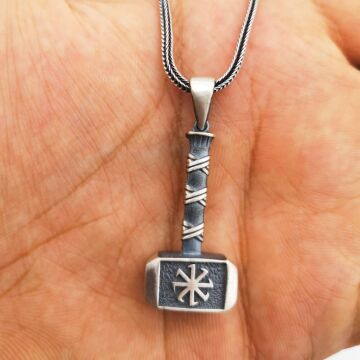 Kalın Balyoz Tasarımlı 925 Ayar Gümüş Kolye 60 CM