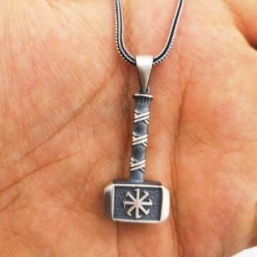 Kalın Balyoz Tasarımlı 925 Ayar Gümüş Kolye 60 CM