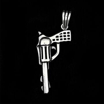 Özel Tabanca Tasarımlı Kalın Zincirli 925 Ayar Gümüş Kolye 60 CM