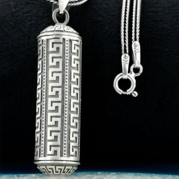 Silindir Tasarımlı 925 Ayar Gümüş Cevşen Muska Kabı Kolye Küçük Boy