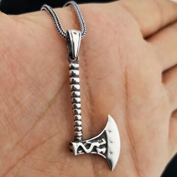 Özel Balta Tasarımlı Kalın Zincirli 925 Ayar Gümüş Kolye