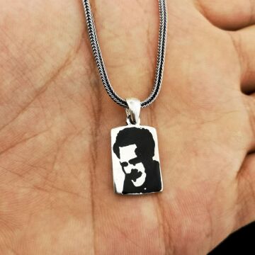 Nazım Hikmet Ran Siületli Kalın Zincirli 925 Ayar Gümüş Kolye 60 CM