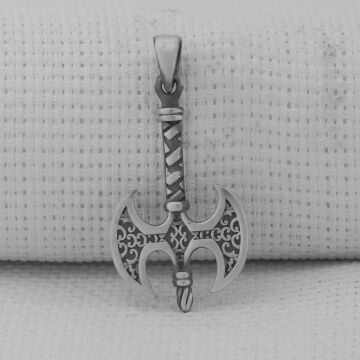 Çift Taraflı Balta Tasarımlı 925 Ayar Gümüş Kolye Ucu