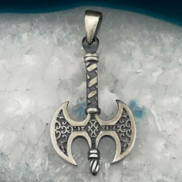 Çift Taraflı Balta Tasarımlı 925 Ayar Gümüş Kolye Ucu