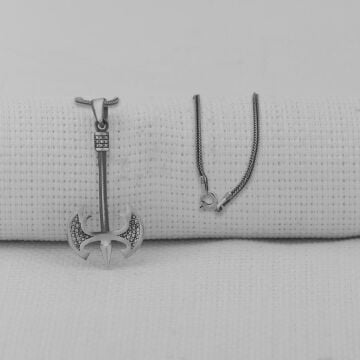 Özel Balta Tasarımlı Kalın Zincirli 925 Ayar Gümüş Kolye