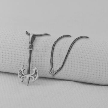 Özel Balta Tasarımlı Kalın Zincirli 925 Ayar Gümüş Kolye