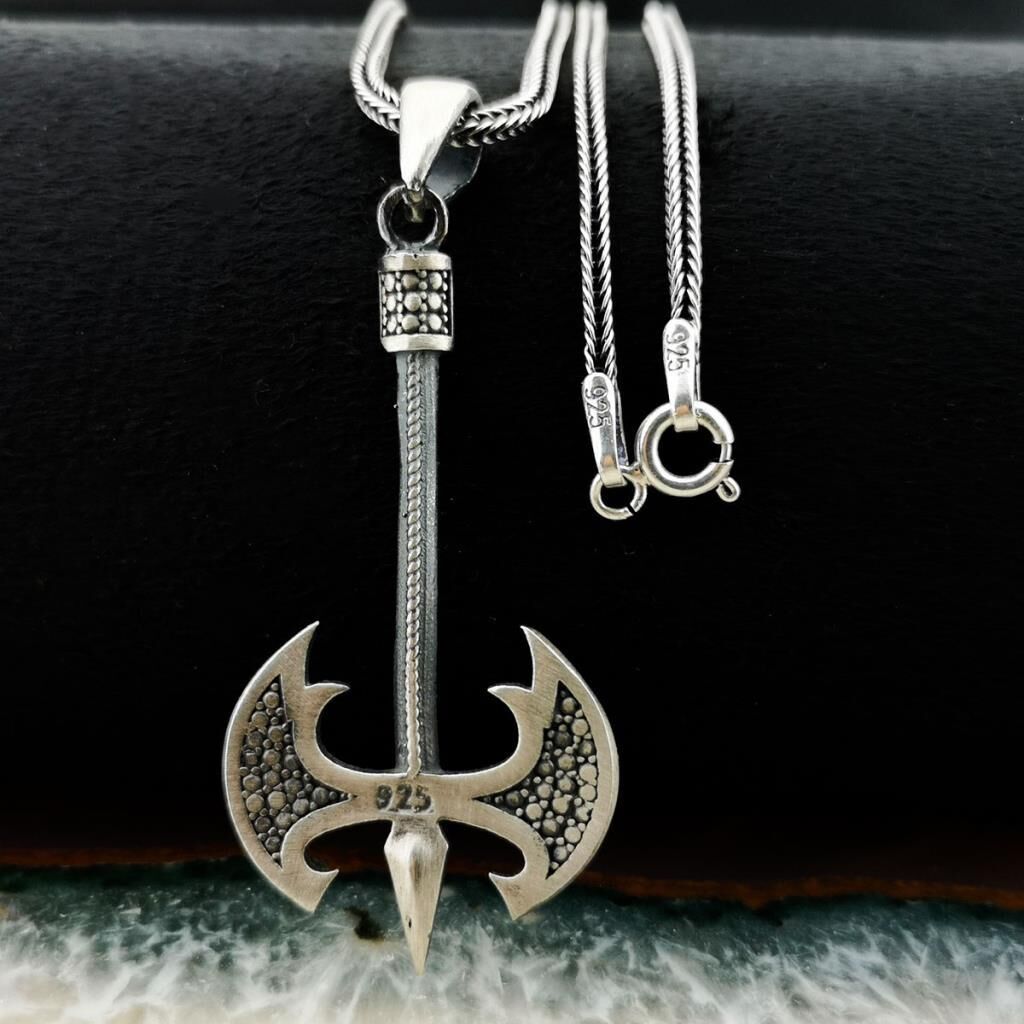 Özel Balta Tasarımlı Kalın Zincirli 925 Ayar Gümüş Kolye