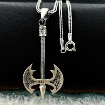Özel Balta Tasarımlı Kalın Zincirli 925 Ayar Gümüş Kolye