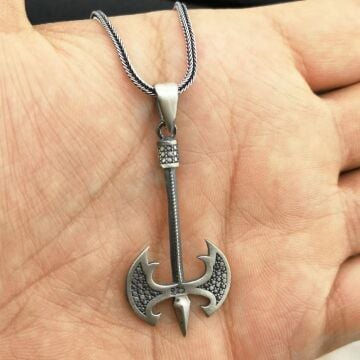 Özel Balta Tasarımlı Kalın Zincirli 925 Ayar Gümüş Kolye