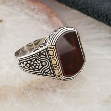 925 ayar Gümüş Düz Akik Taşlı Erkek Yüzük