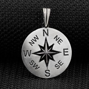 Şık Pusula Tasarımlı 925 Ayar Gümüş Kolye Ucu