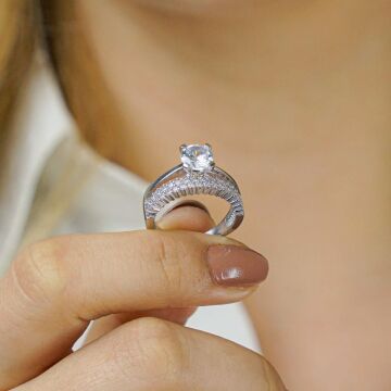 925 Ayar Gümüş 2 Sıra Yarım Tur Tek Taş Model Yüzük 2