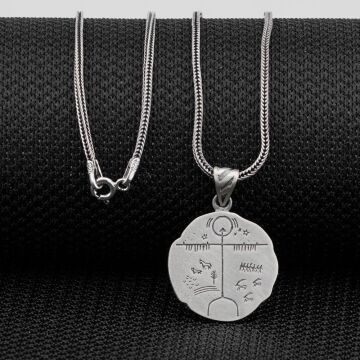 Kam Davulu Tasarımlı Kalın Zincirli 925 Ayar Gümüş Kolye