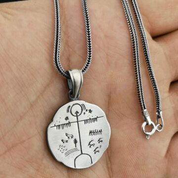 Kam Davulu Tasarımlı Kalın Zincirli 925 Ayar Gümüş Kolye