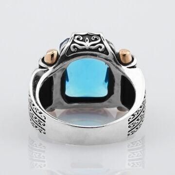 Aquamarin Taşlı 925 Ayar Gümüş Erkek Yüzük