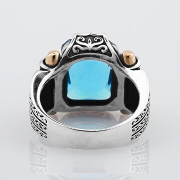 Aquamarin Taşlı 925 Ayar Gümüş Erkek Yüzük