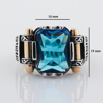 Aquamarin Taşlı 925 Ayar Gümüş Erkek Yüzük