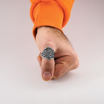 Hz Süleyman Mührü İşlemeli Ayarlanabilir 925 Ayar Gümüş Yüzük