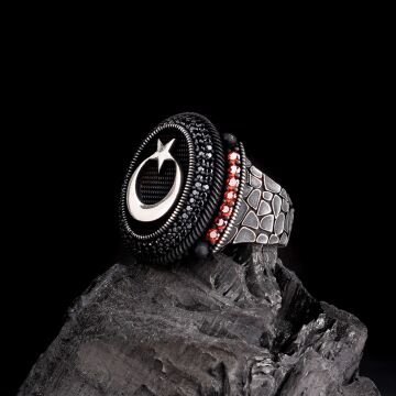 925 Ayar Gümüş Ay Yıldız Model Erkek Yüzük
