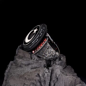 925 Ayar Gümüş Ay Yıldız Model Erkek Yüzük